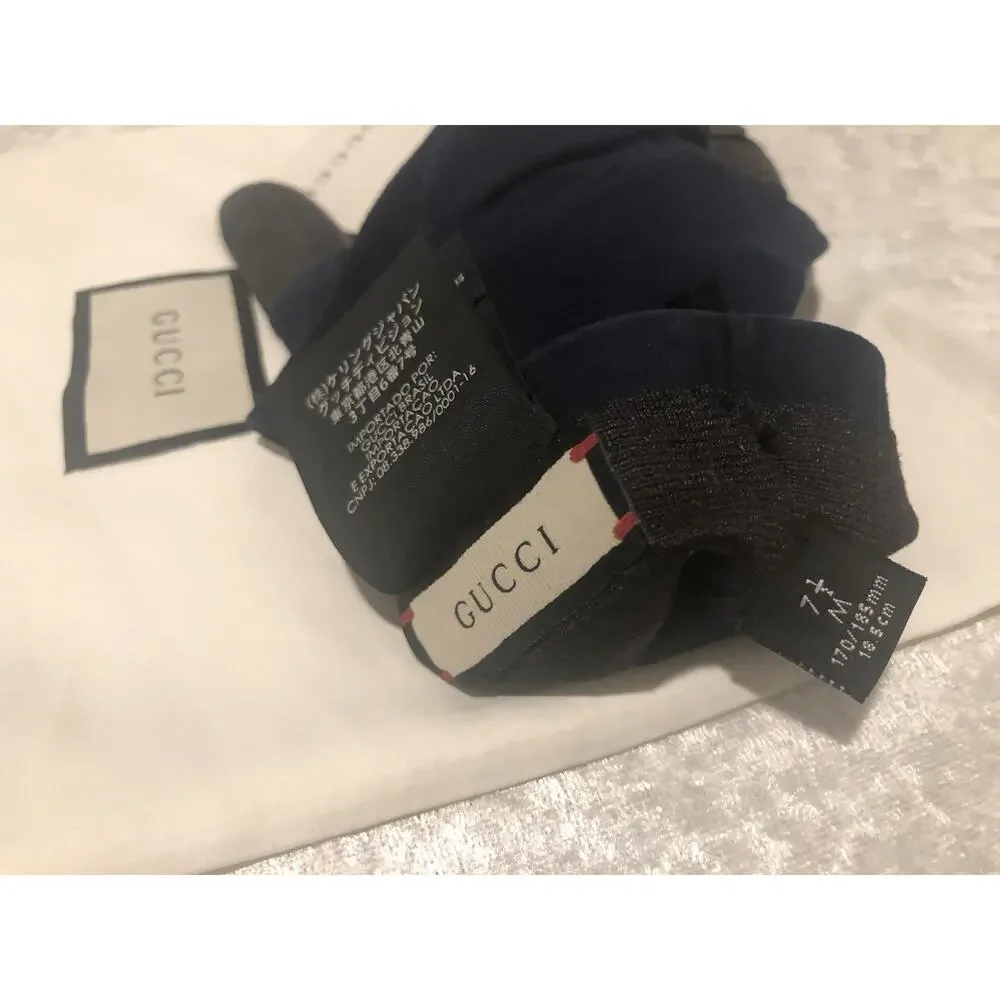 NWT Gucci Viola Blue Suede & Black Leather Marmont Logo Gloves Sz 7.5/M $630.00